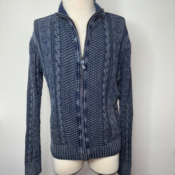 Carbon2Cobalt Other - Carbon 2 Cobalt Sweater Size L Stavenger Blue Full Zip Cable Knit Linen Cotton